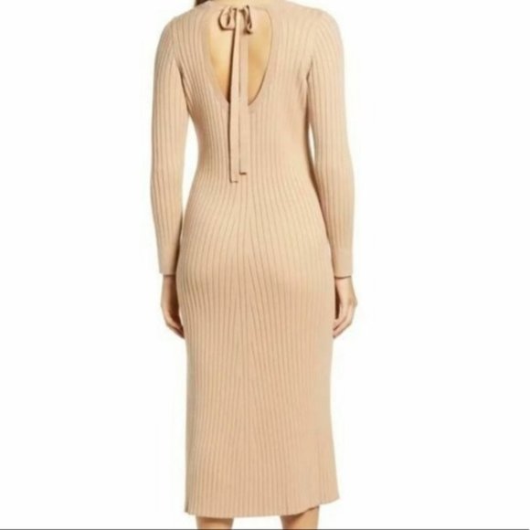 NWT WAYF Tan Dede X Emily X Bff Hollie Long Sleeve Ribbed Camel Dress - Picture 1 of 15
